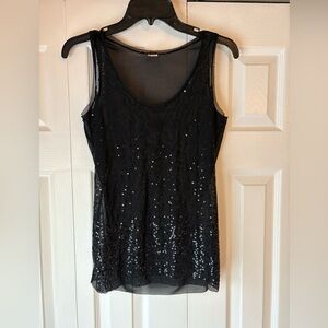 Express black sequin sheer sleeveless top, size medium